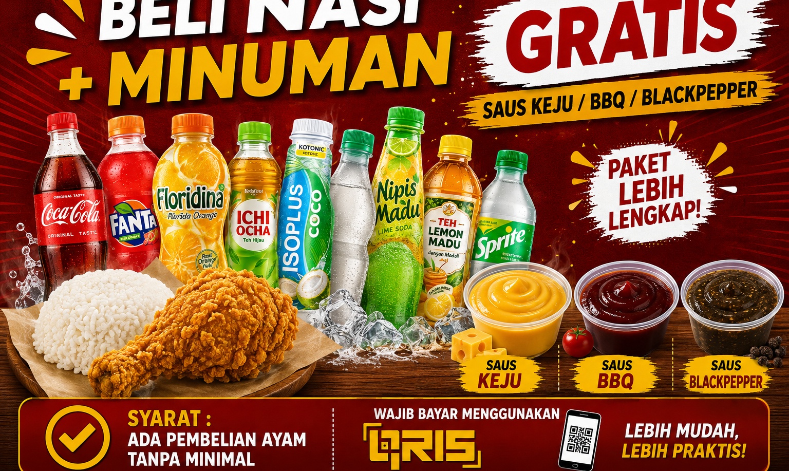 Paket Nasi + Minuman, Free Saus